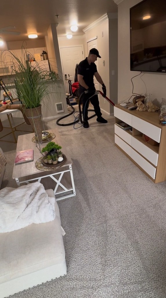 Family with pets on carpet illustrating need for frequent carpet cleaning
